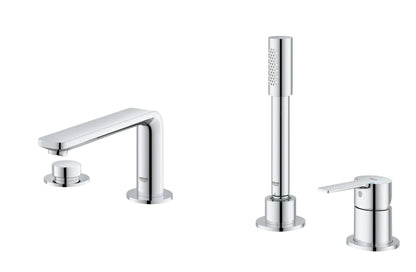 Grohe Lineare™ 4-Hole Single-Handle Deck Mount StarLight Chrome Roman Tub Faucet With 1.75 GPM Hand Shower