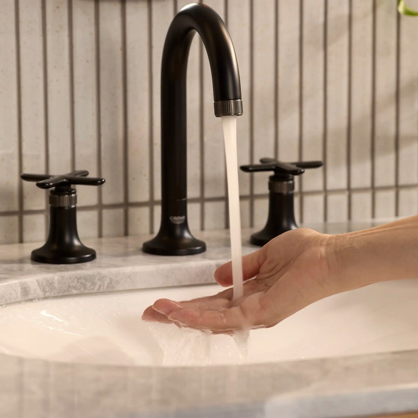 Grohe Listra 1.2 GPM Deck Mount Widespread Matte Black Infinity Finish Faucet