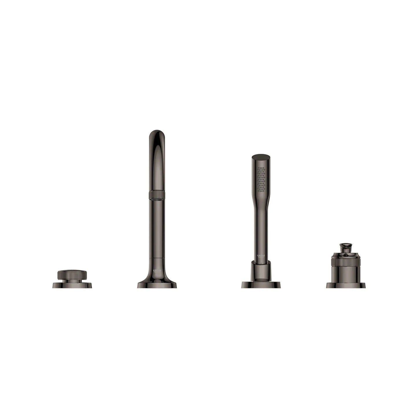 Grohe Listra 4-Hole Single-Handle Deck Mount Hard Graphite Roman Tub Faucet With 1.75 GPM Hand Shower