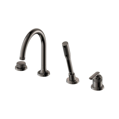 Grohe Listra 4-Hole Single-Handle Deck Mount Hard Graphite Roman Tub Faucet With 1.75 GPM Hand Shower