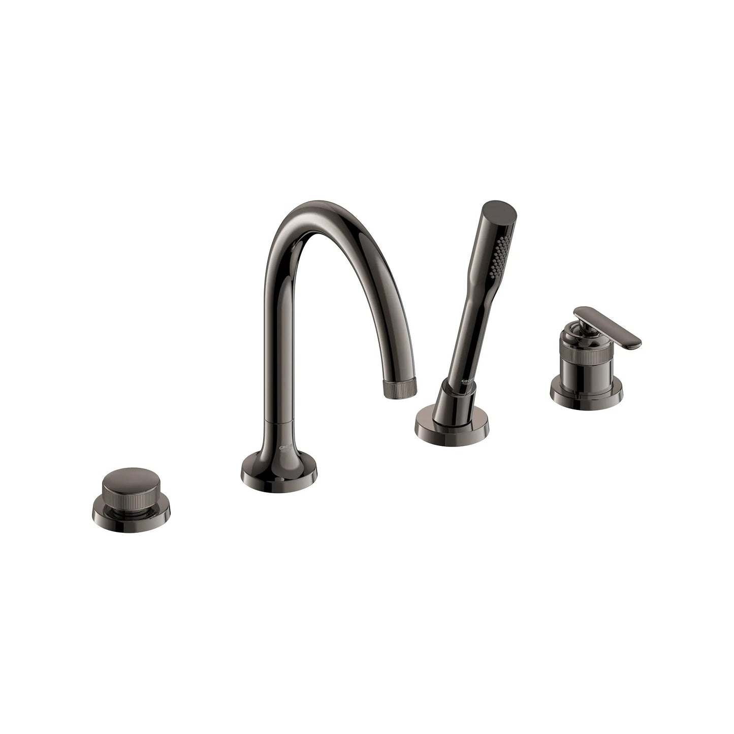 Grohe Listra 4-Hole Single-Handle Deck Mount Hard Graphite Roman Tub Faucet With 1.75 GPM Hand Shower