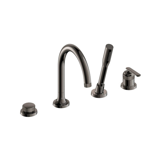Grohe Listra 4-Hole Single-Handle Deck Mount Hard Graphite Roman Tub Faucet With 1.75 GPM Hand Shower