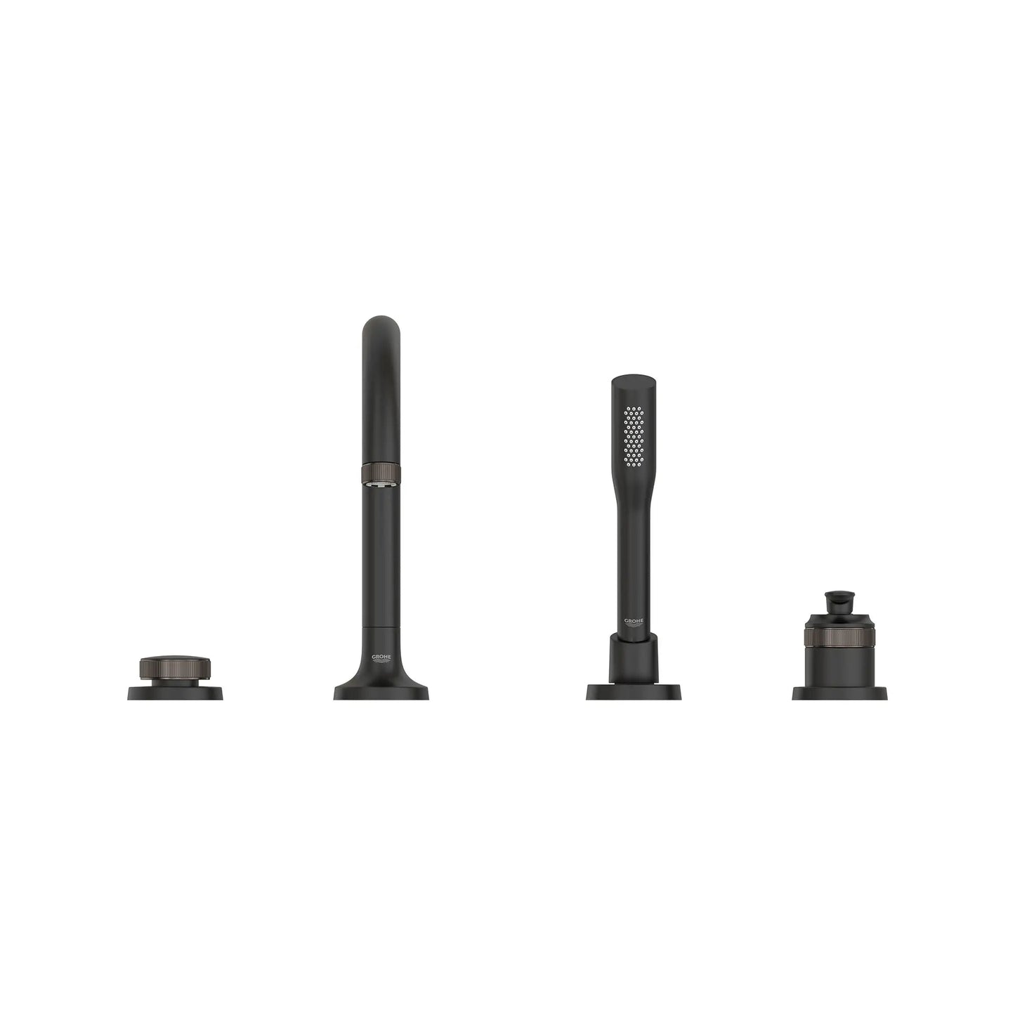 Grohe Listra 4-Hole Single-Handle Deck Mount Matte Black Infinity Roman Tub Faucet With 1.75 GPM Hand Shower