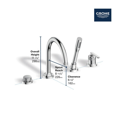 Grohe Listra 4-Hole Single-Handle Deck Mount StarLight Chrome Roman Tub Faucet With 1.75 GPM Hand Shower