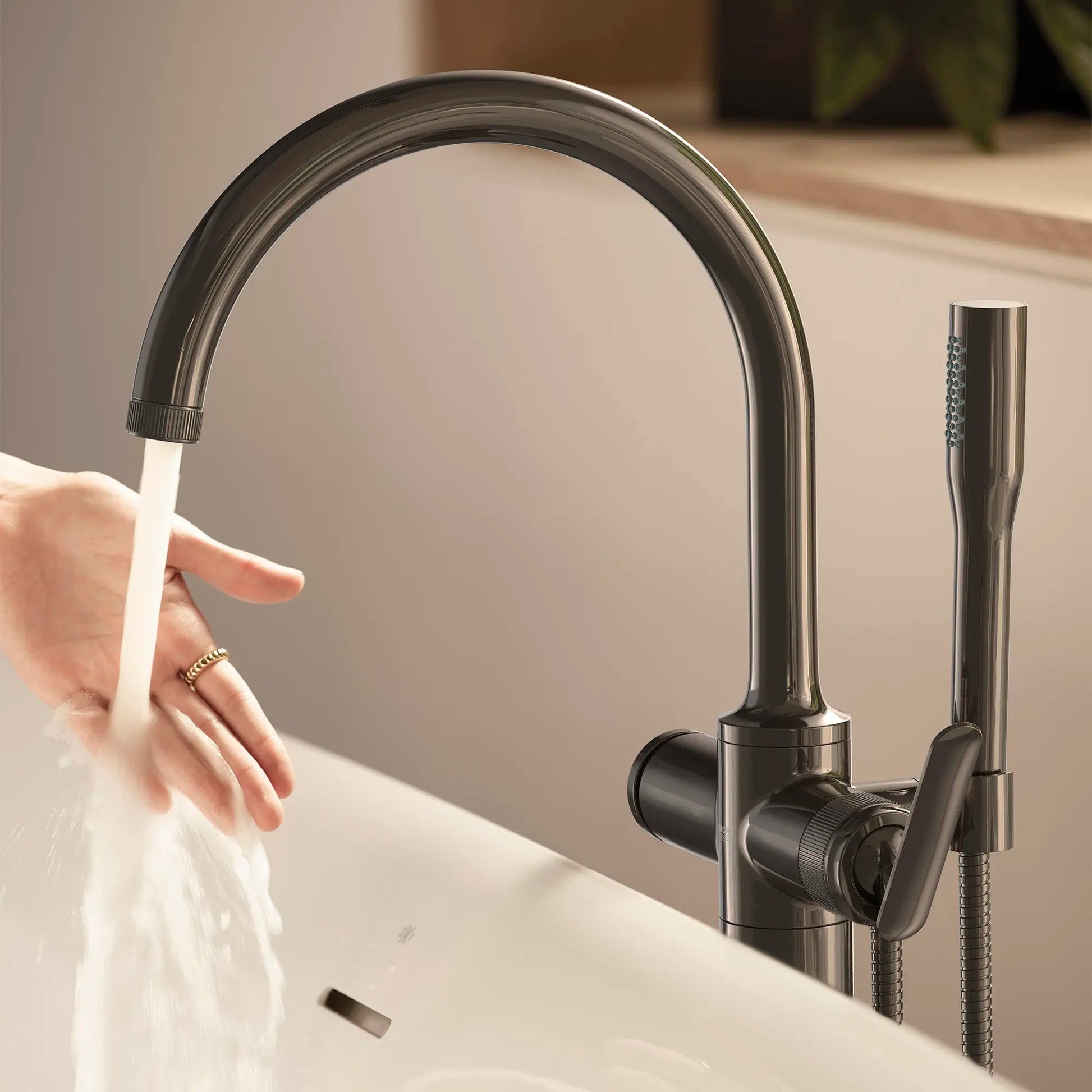 Grohe Listra Single-Handle Freestanding Hard Graphite Tub Faucet With 1.75 GPM Hand Shower