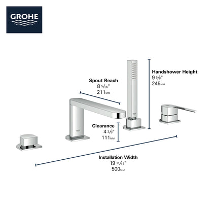 Grohe Plus StarLight Chrome 4-Hole Single-Handle Deck Mount Roman Tub Faucet With 1.75 GPM Hand Shower