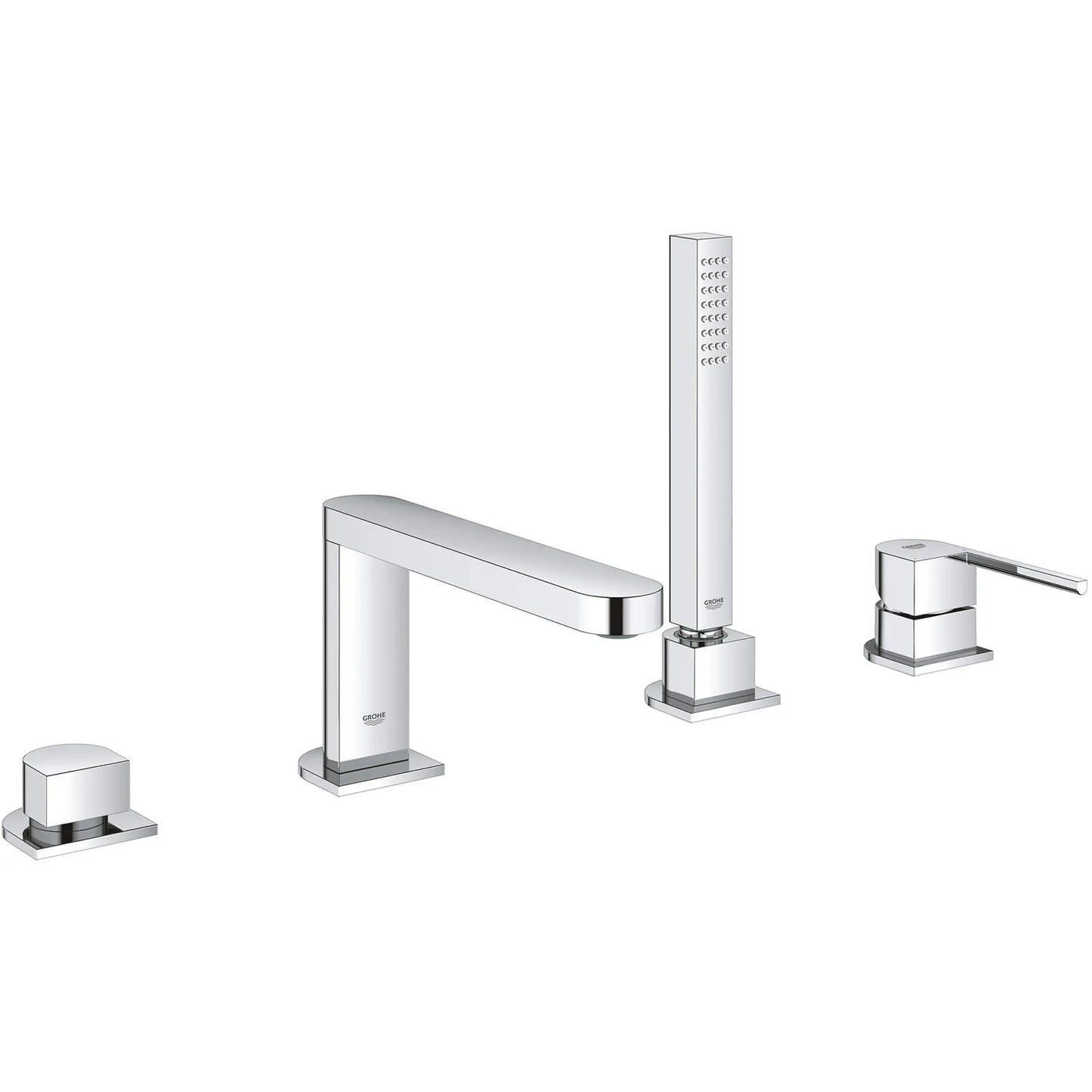 Grohe Plus StarLight Chrome 4-Hole Single-Handle Deck Mount Roman Tub Faucet With 1.75 GPM Hand Shower