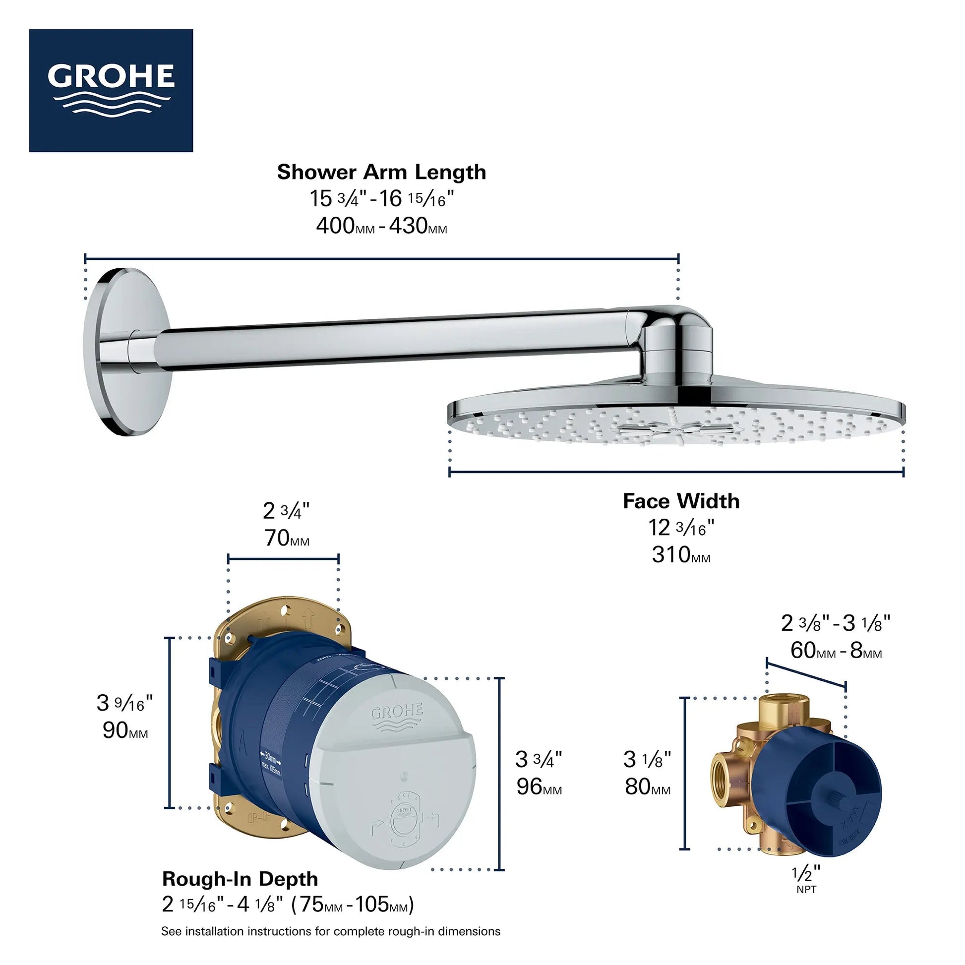 Grohe Rainshower 12" 2-Spray 1.75 GPM Brushed Nickel Infinity 310 Shower Head Set