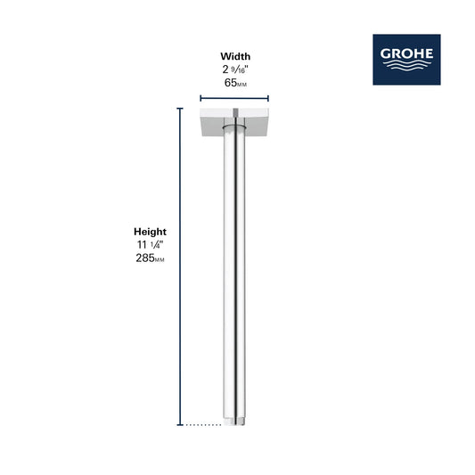 Grohe Rainshower™ 12" StarLight Chrome Square Flange Ceiling Shower Arm