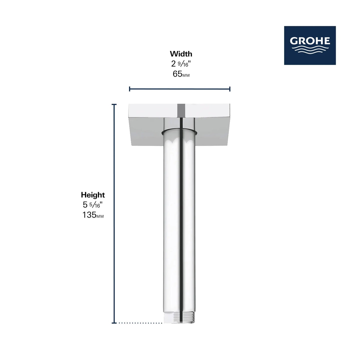 Grohe Rainshower™ 6" StarLight Chrome Ceiling Shower Arm With Square Flange