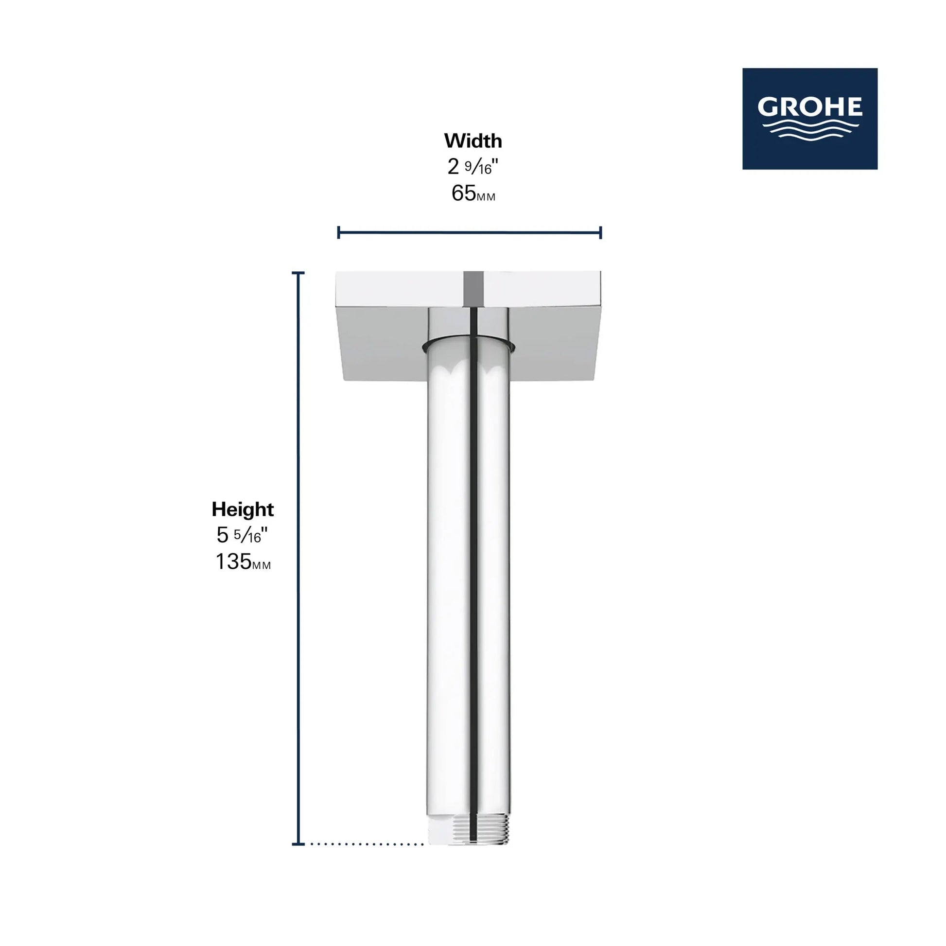 Grohe Rainshower™ 6" StarLight Chrome Ceiling Shower Arm With Square Flange
