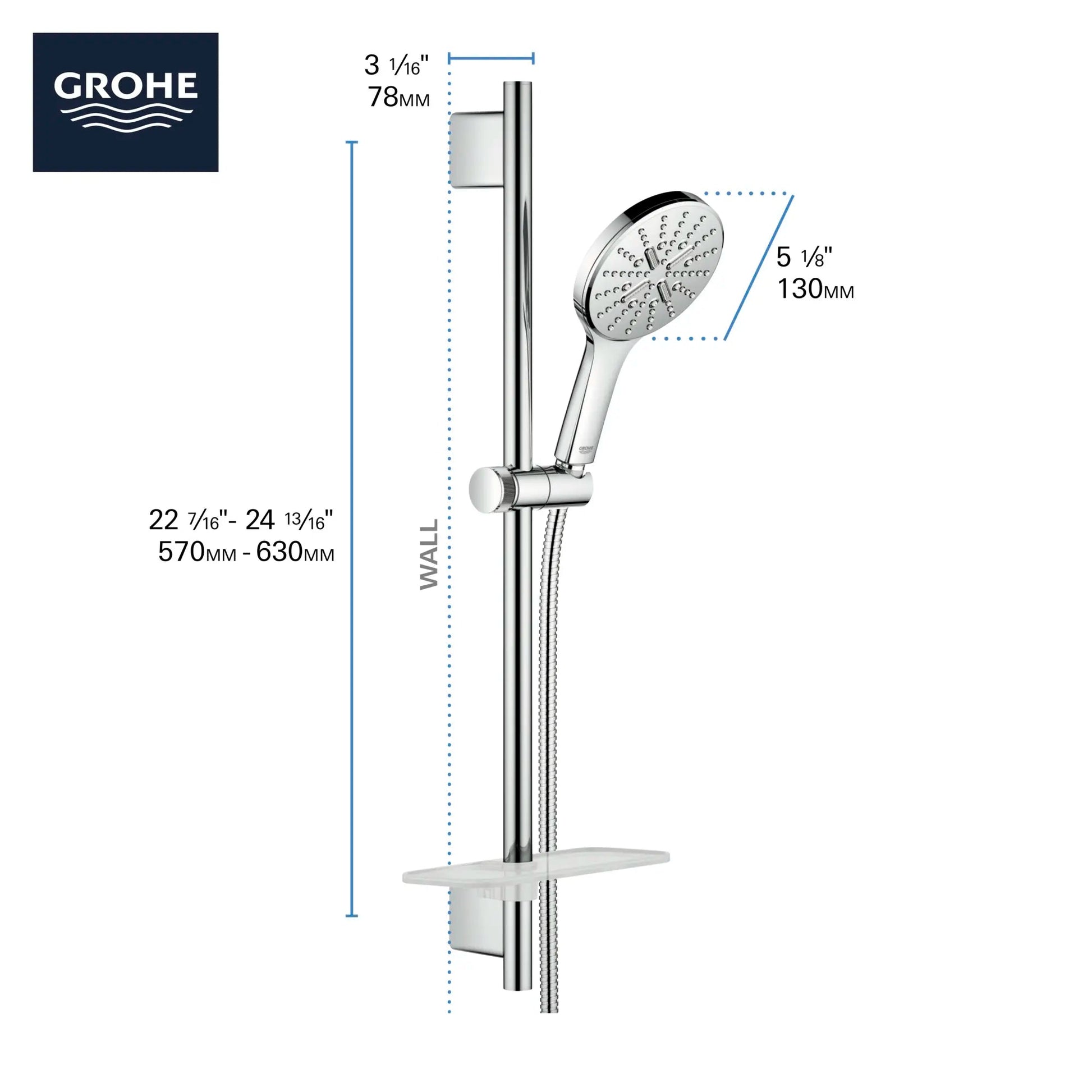 Grohe Rainshower SmartActive 24" 1.75 GPM 3-Spray StarLight Chrome Shower Slide Bar Kit