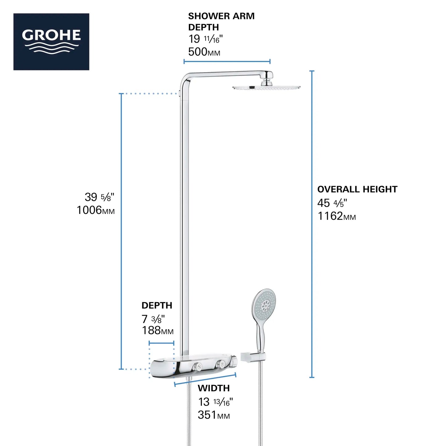 Grohe Rainshower™ SmartControl Thermostatic StarLight Chrome Shower System