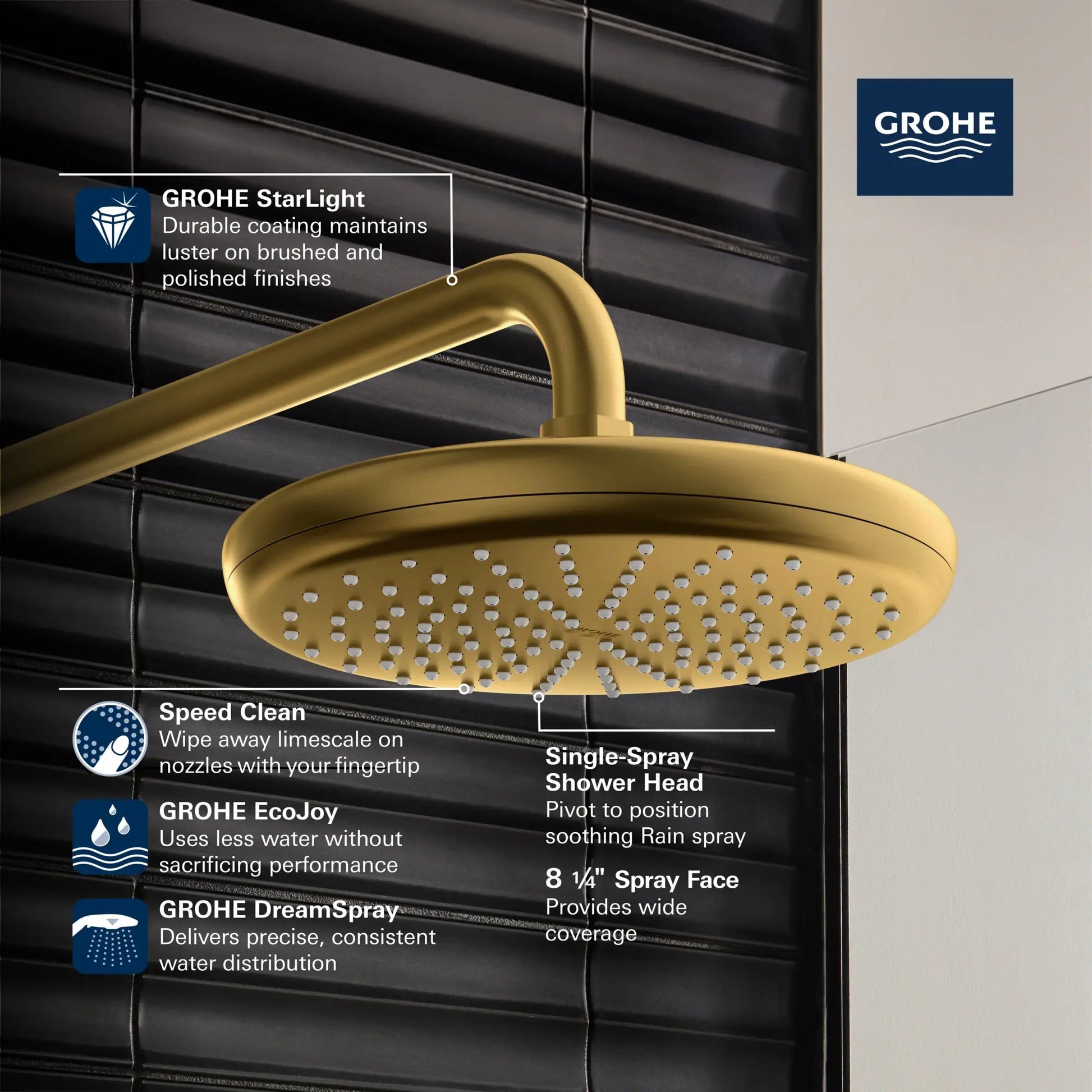 Grohe Tempesta® 8" Single Spray 1.75 GPM Matte Black 210 Shower Head