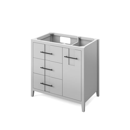 Hardware Resources Jeffrey Alexander Katara 36" Grey Freestanding Vanity With Left Offset, Steel Gray Cultured Marble Vanity Top, Backsplash and Rectangle Undermount Sink