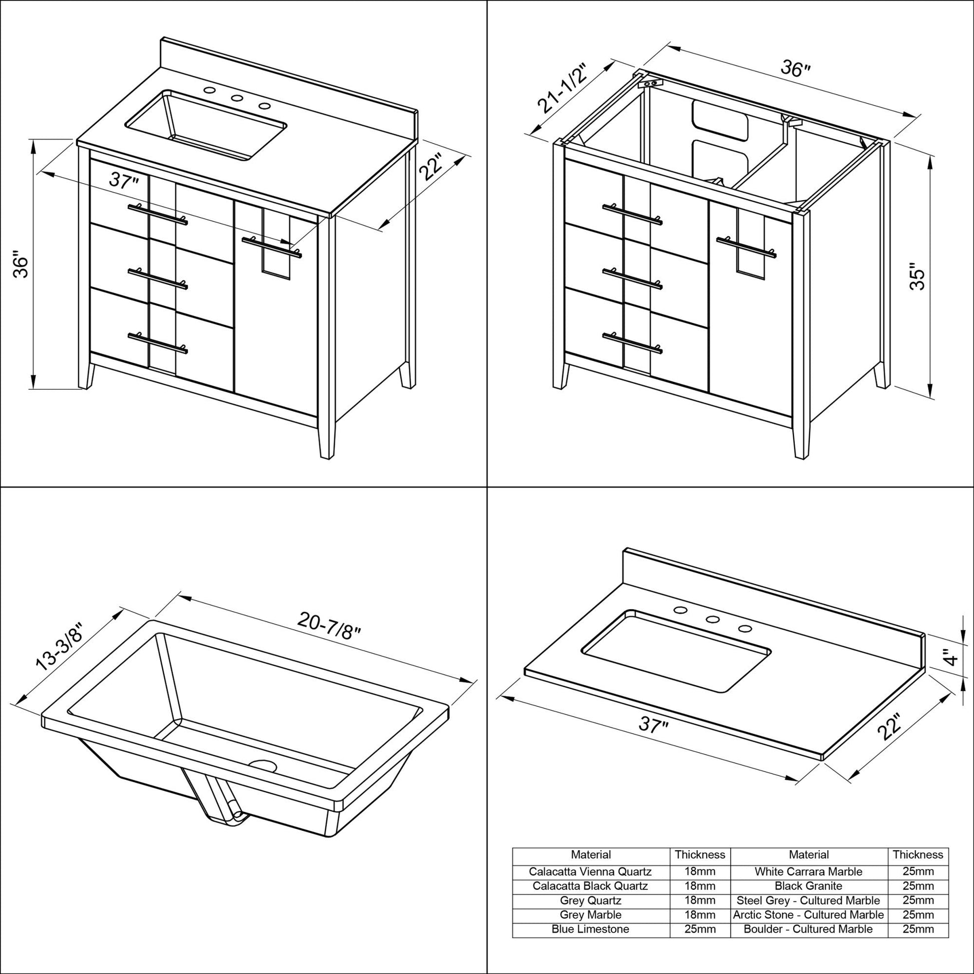 Hardware Resources Jeffrey Alexander Katara 36" White Freestanding Vanity With Left Offset, Black Granite Vanity Top, Backsplash and Rectangle Undermount Sink