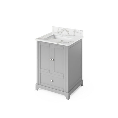 Hardware Resources Jeffrey Alexander Silver Label Addington 24" 2-Door 1-Drawer Gray Freestanding Vanity With Calacatta Vienna Quartz Vanity Top, Backsplash and Rectangle Undermount Sink