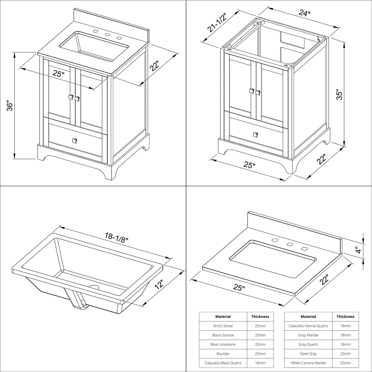 Hardware Resources Jeffrey Alexander Silver Label Addington 24" 2-Door 1-Drawer Gray Freestanding Vanity With Calacatta Vienna Quartz Vanity Top, Backsplash and Rectangle Undermount Sink