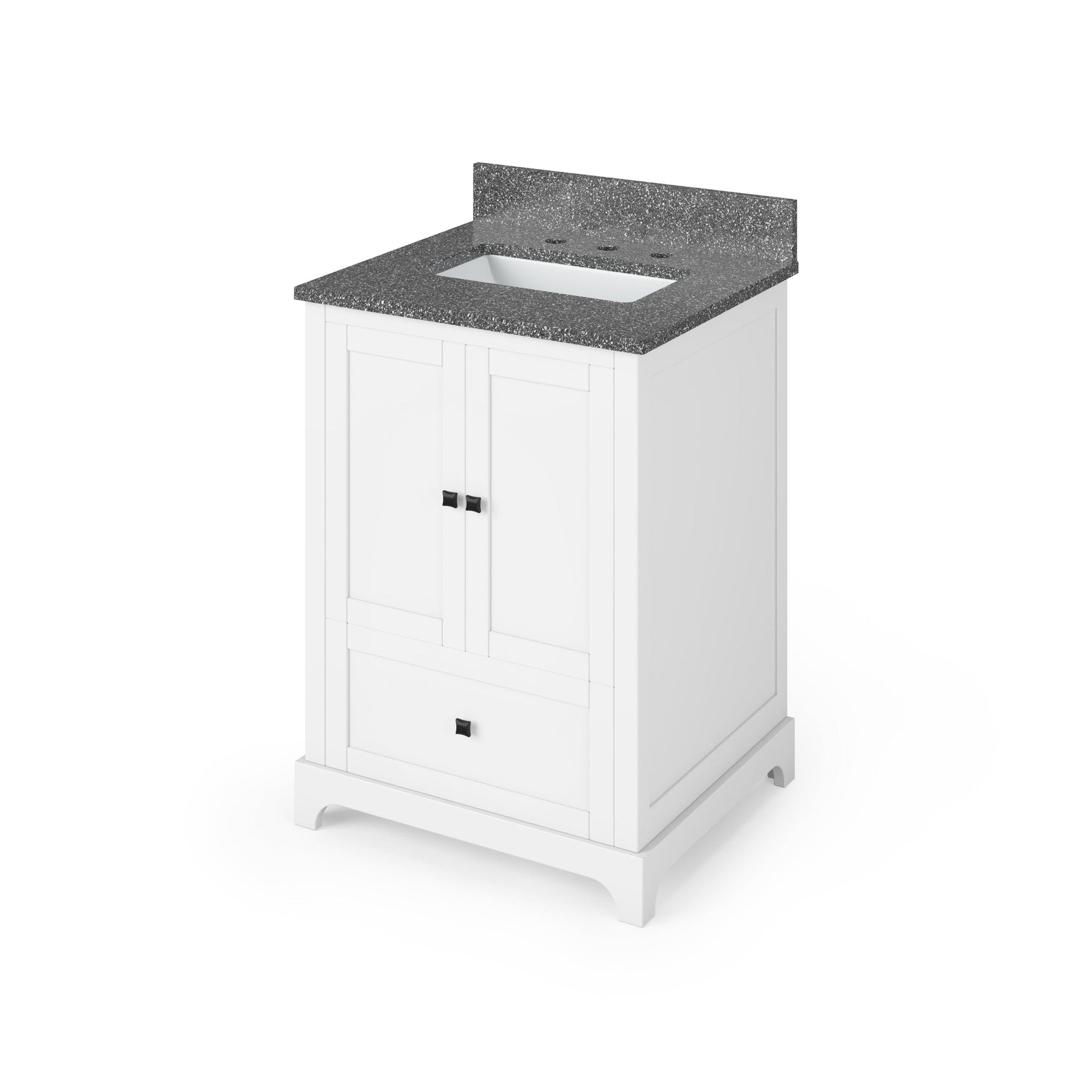 Hardware Resources Jeffrey Alexander Silver Label Addington 24" 2-Door 1-Drawer White Freestanding Vanity With Boulder Cultured Marble Vanity Top, Backsplash and Rectangle Undermount Sink