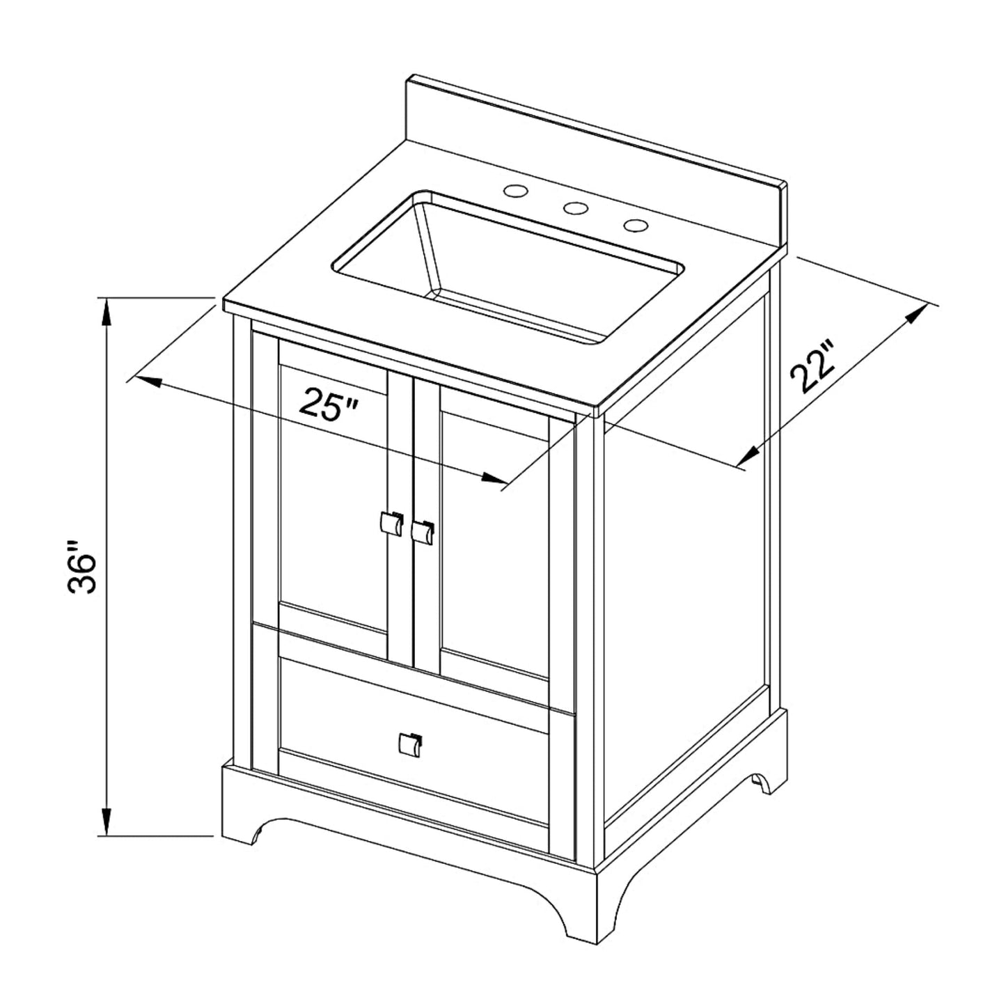 Hardware Resources Jeffrey Alexander Silver Label Addington 24" 2-Door 1-Drawer White Freestanding Vanity With Boulder Cultured Marble Vanity Top, Backsplash and Rectangle Undermount Sink