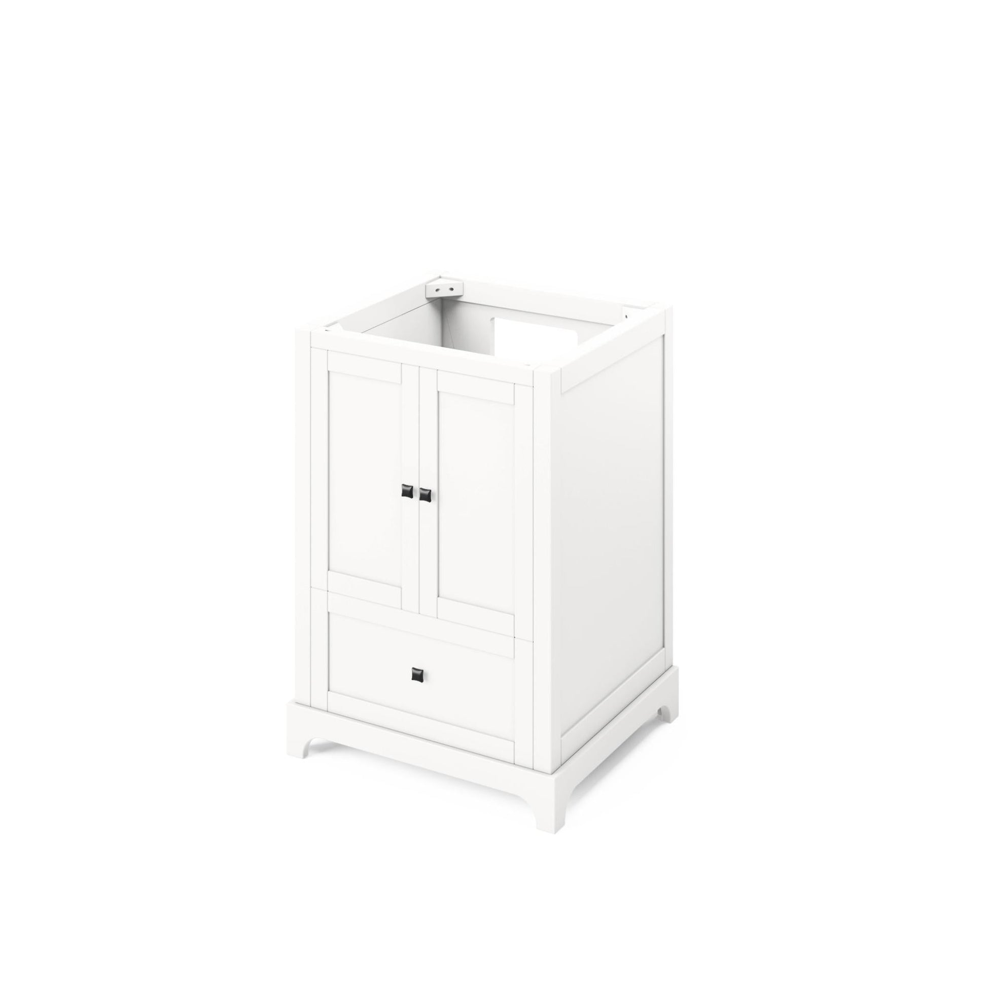 Hardware Resources Jeffrey Alexander Silver Label Addington 24" 2-Door 1-Drawer White Freestanding Vanity With Calacatta Vienna Quartz Vanity Top, Backsplash and Rectangle Undermount Sink