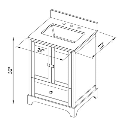 Hardware Resources Jeffrey Alexander Silver Label Addington 24" 2-Door 1-Drawer White Freestanding Vanity With Calacatta Vienna Quartz Vanity Top, Backsplash and Rectangle Undermount Sink