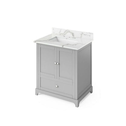 Hardware Resources Jeffrey Alexander Silver Label Addington 30" 2-Door 1-Drawer Gray Freestanding Vanity With Calacatta Vienna Quartz Vanity Top, Backsplash and Rectangle Undermount Sink