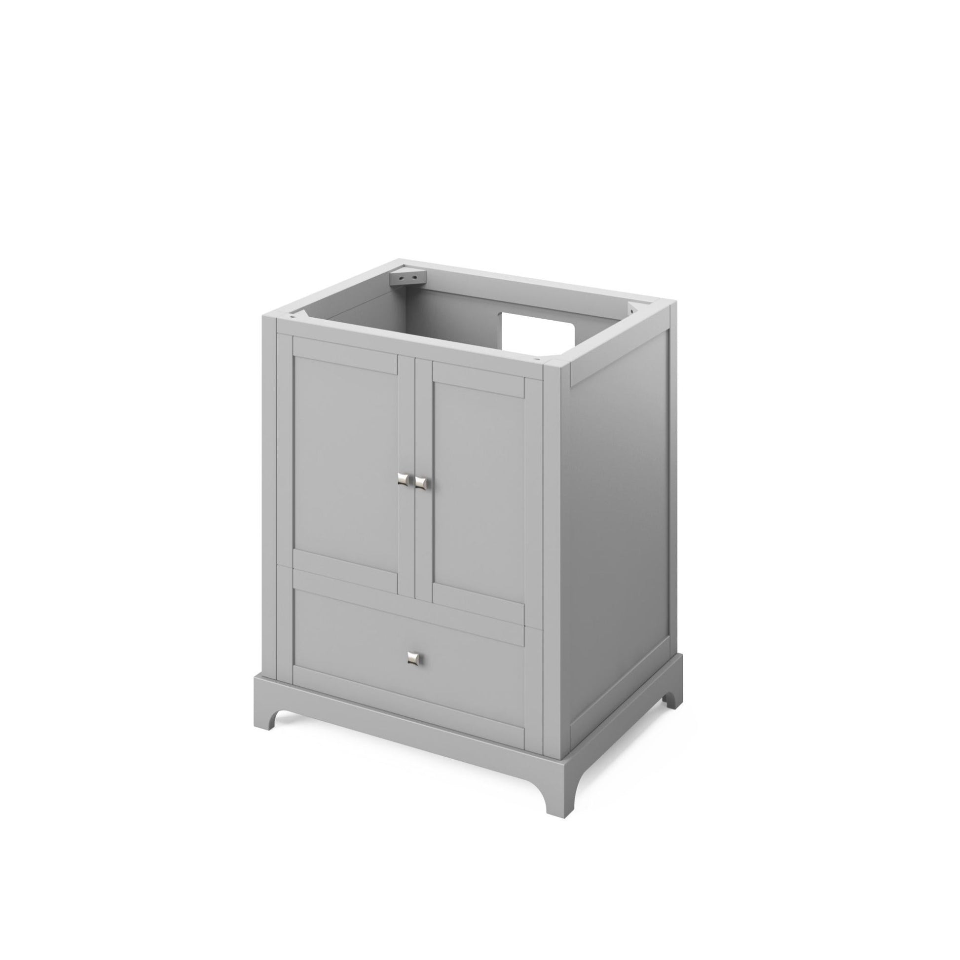 Hardware Resources Jeffrey Alexander Silver Label Addington 30" 2-Door 1-Drawer Gray Freestanding Vanity With Calacatta Vienna Quartz Vanity Top, Backsplash and Rectangle Undermount Sink