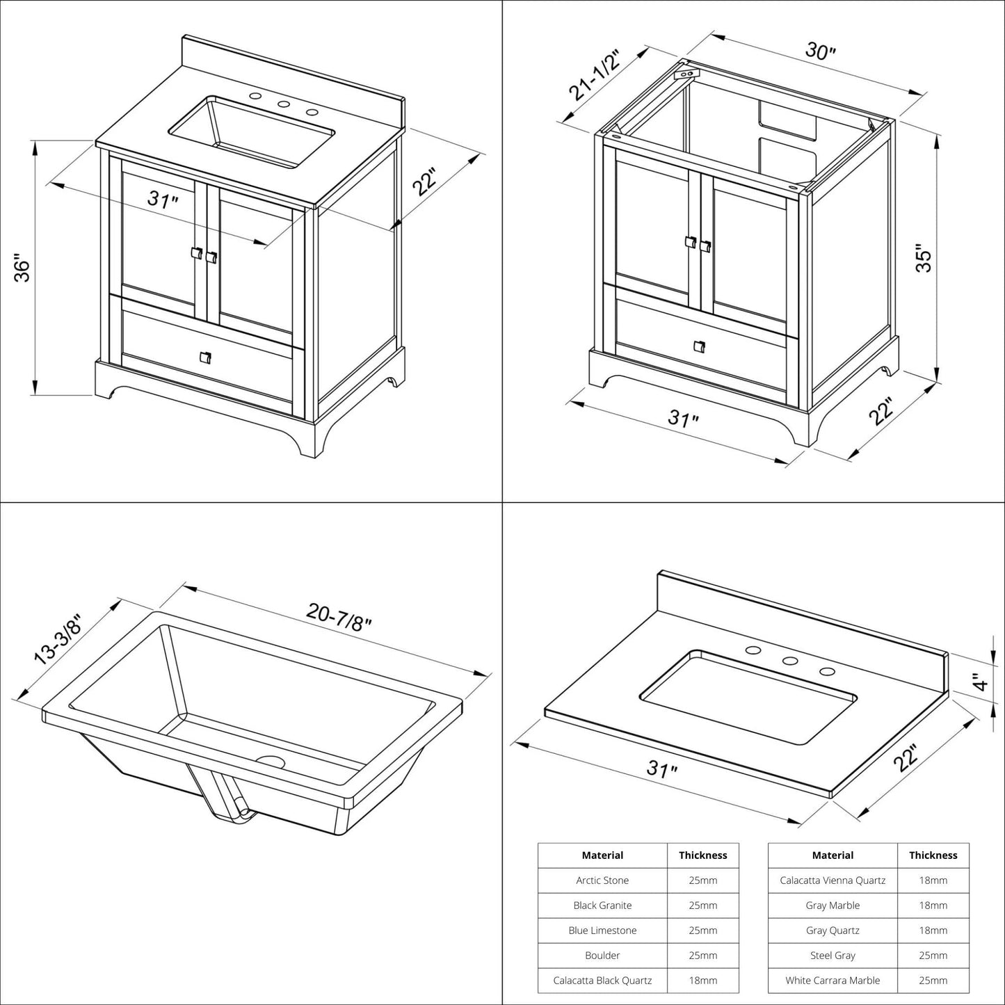 Hardware Resources Jeffrey Alexander Silver Label Addington 30" 2-Door 1-Drawer Gray Freestanding Vanity With Calacatta Vienna Quartz Vanity Top, Backsplash and Rectangle Undermount Sink