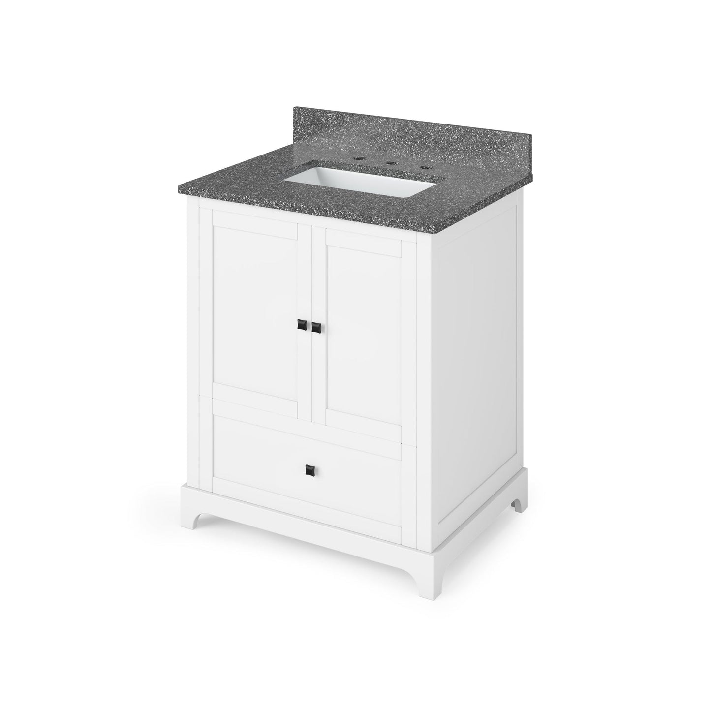 Hardware Resources Jeffrey Alexander Silver Label Addington 30" 2-Door 1-Drawer White Freestanding Vanity With Boulder Cultured Marble Vanity Top, Backsplash and Rectangle Undermount Sink