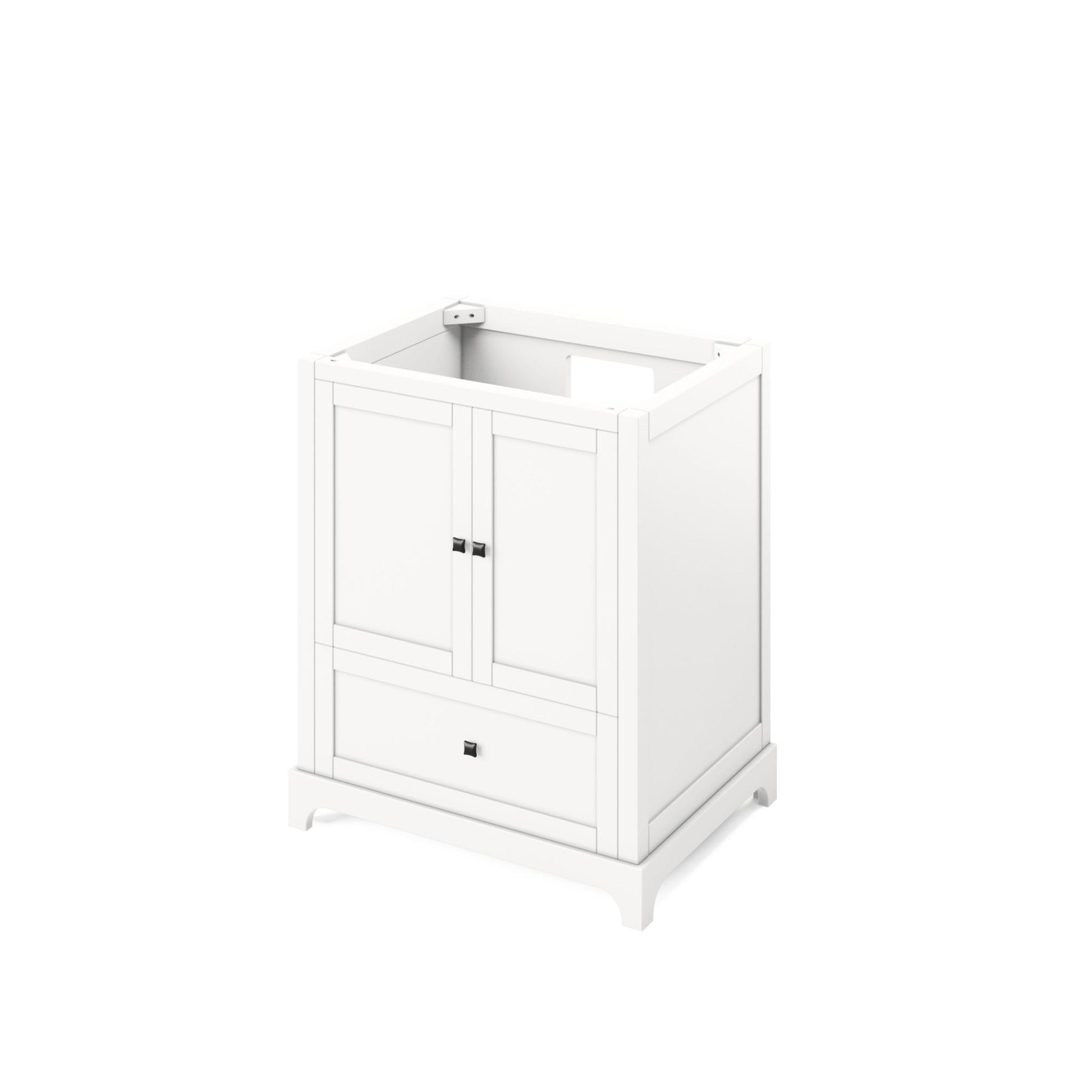 Hardware Resources Jeffrey Alexander Silver Label Addington 30" 2-Door 1-Drawer White Freestanding Vanity With Calacatta Vienna Quartz Vanity Top, Backsplash and Rectangle Undermount Sink