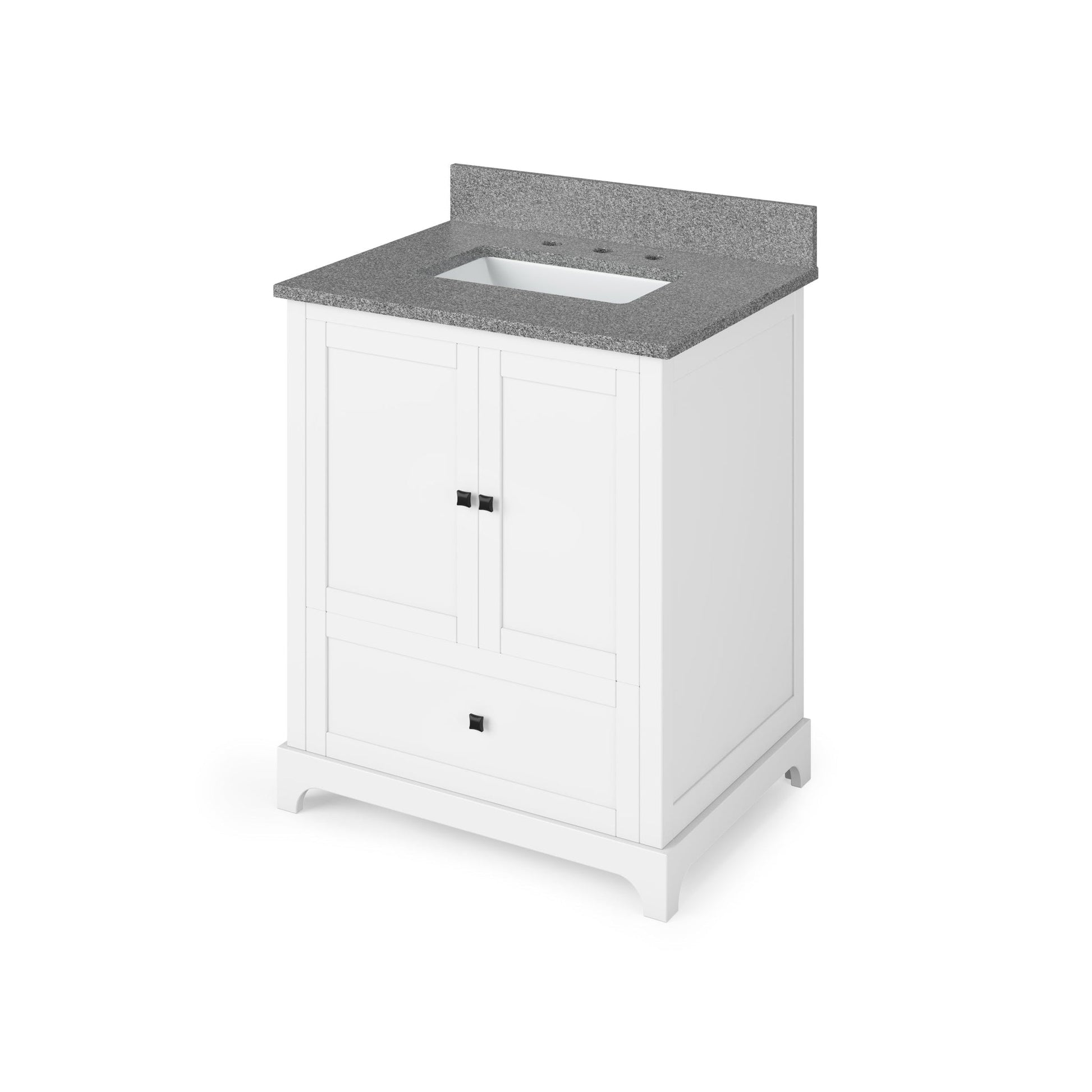 Hardware Resources Jeffrey Alexander Silver Label Addington 30" 2-Door 1-Drawer White Freestanding Vanity With Steel Gray Cultured Marble Vanity Top, Backsplash and Rectangle Undermount Sink