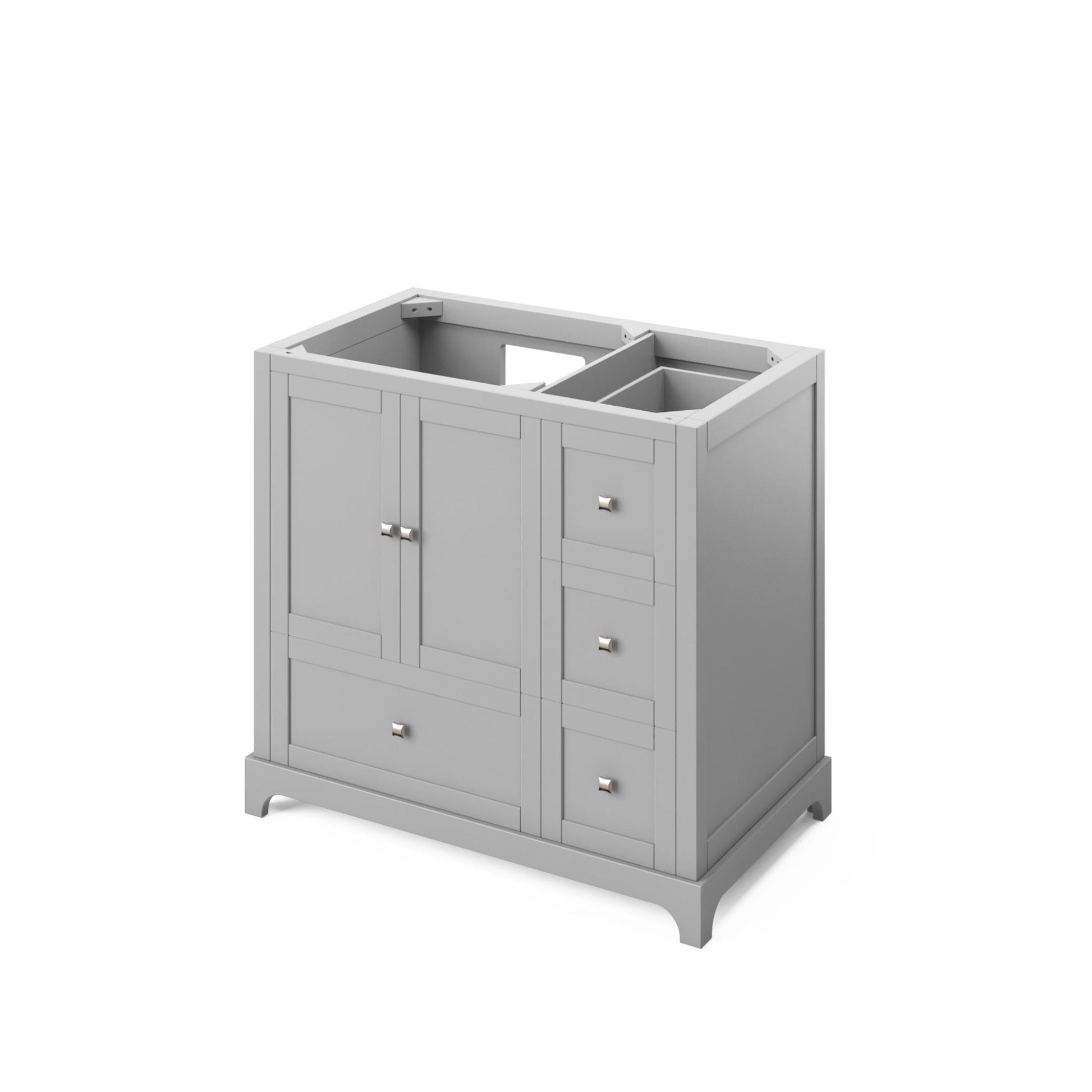 Hardware Resources Jeffrey Alexander Silver Label Addington 36" 2-Door 4-Drawer Gray Freestanding Vanity With Left Offset, Boulder Vanity Cultured Marble Vanity Top, Backsplash and Rectangle Undermount Sink