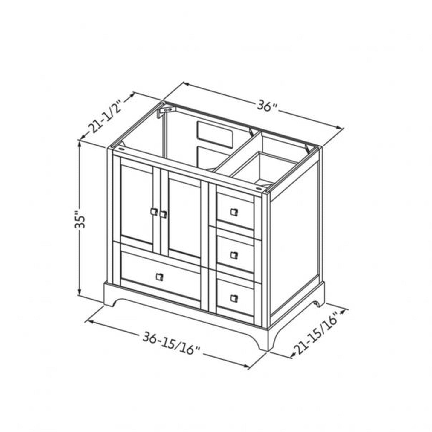 Hardware Resources Jeffrey Alexander Silver Label Addington 36" 2-Door 4-Drawer Gray Freestanding Vanity With Left Offset, White Carrara Marble Vanity Top, Backsplash and Rectangle Undermount Sink