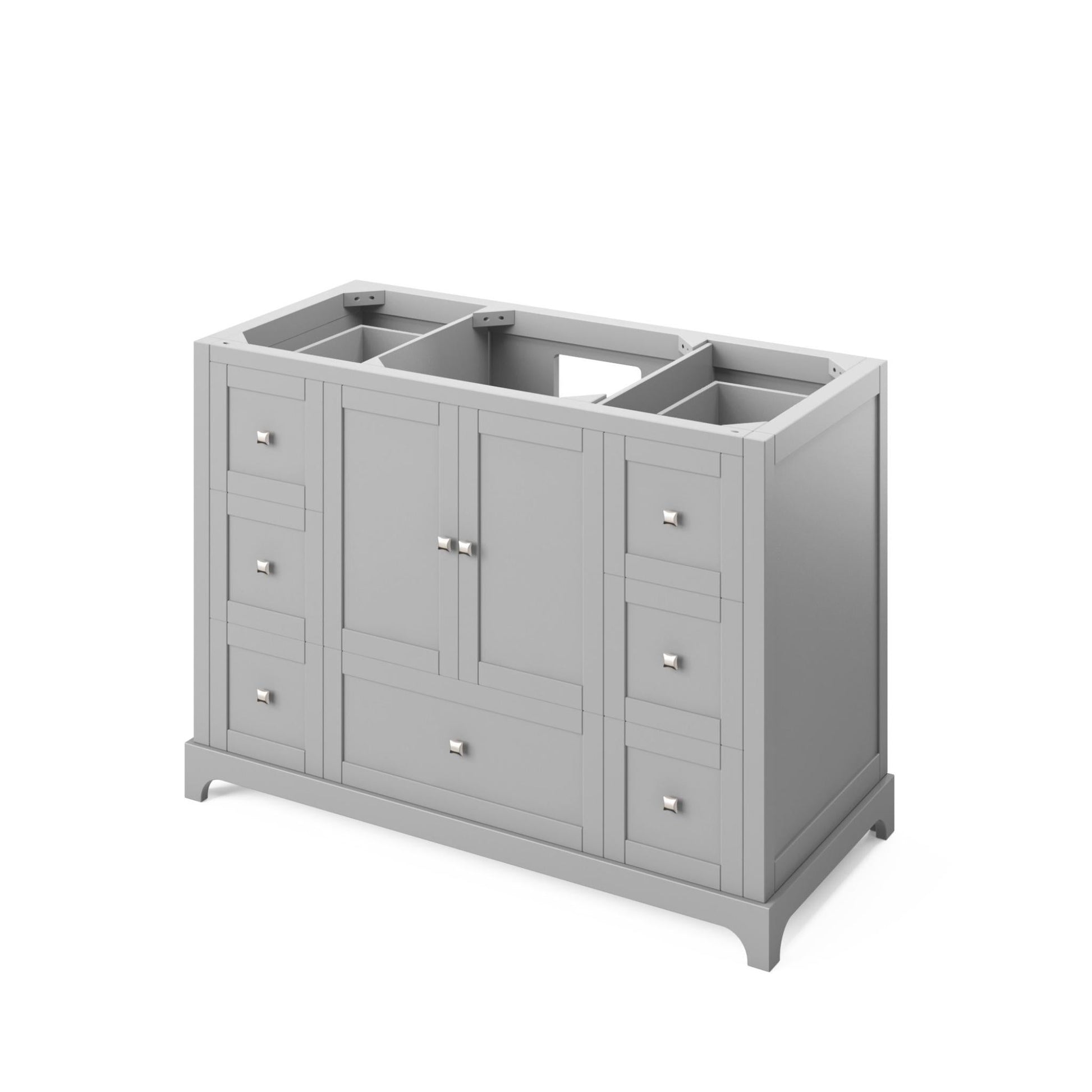 Hardware Resources Jeffrey Alexander Silver Label Addington 48" 2-Door 7-Drawer Gray Freestanding Vanity With Calacatta Vienna Quartz Vanity Top, Backsplash and Rectangle Undermount Sink