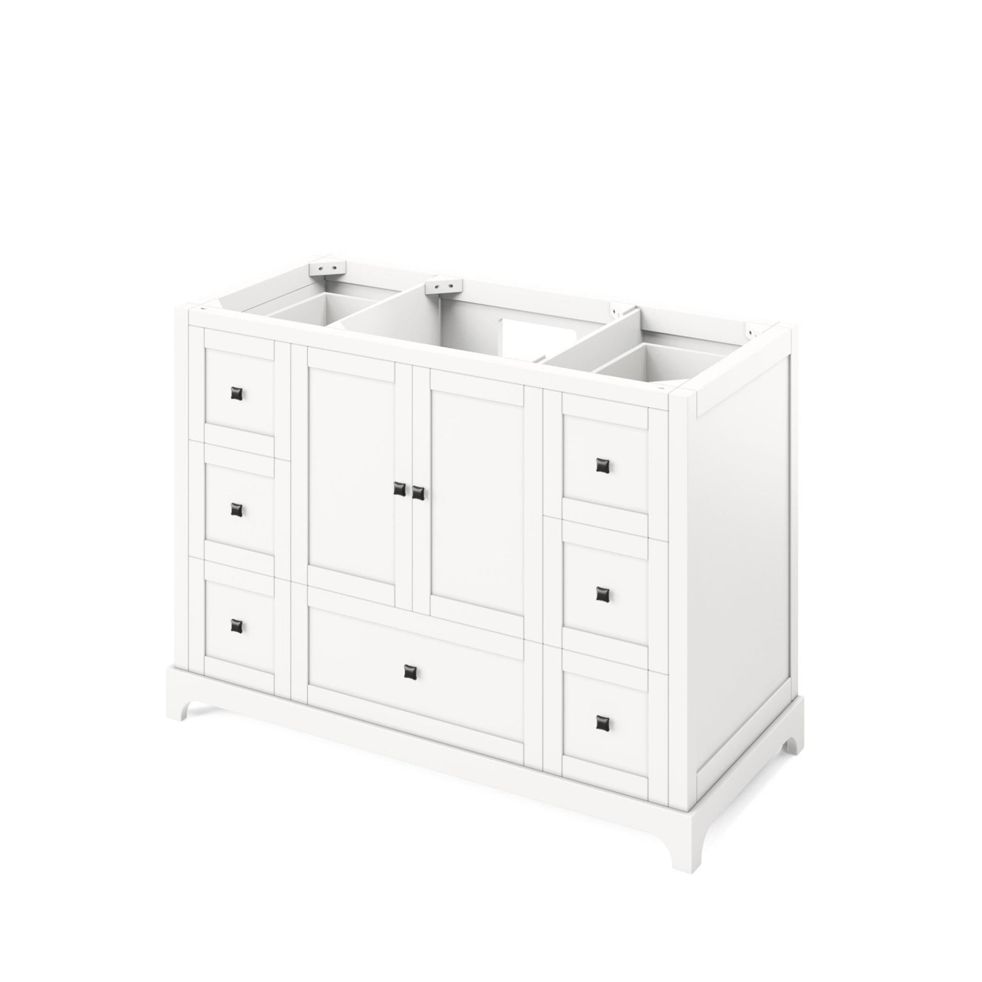 Hardware Resources Jeffrey Alexander Silver Label Addington 48" 2-Door 7-Drawer White Freestanding Vanity With Calacatta Vienna Quartz Vanity Top, Backsplash and Rectangle Undermount Sink