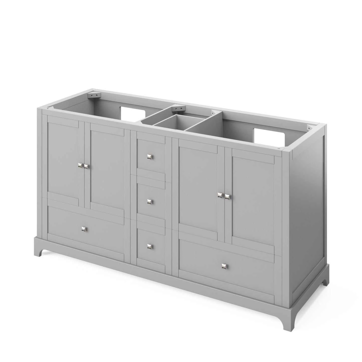 Hardware Resources Jeffrey Alexander Silver Label Addington 60" 4-Door 5-Drawer Gray Freestanding Vanity With Double Bowl, White Carrara Marble Vanity Top, Backsplash and Rectangle Undermount Sink