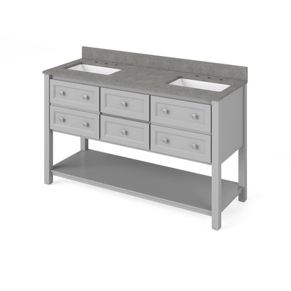 Hardware Resources Jeffrey Alexander Silver Label Adler 60" Gray Freestanding Vanity With Double Bowl, Steel Gray Cultured Marble Vanity Top, Backsplash and Double Rectangle Undermount Sink