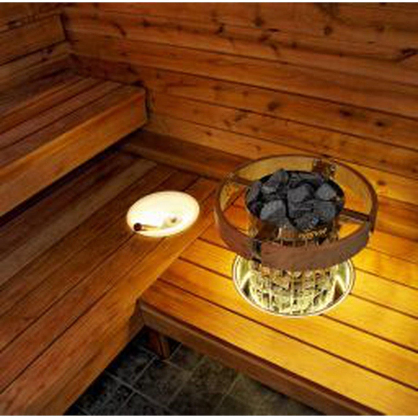Harvia Aspen Wood and Stainless Steel Safety Railings With LED Lighting For 11 kW Cilindro Half Series Sauna Heater