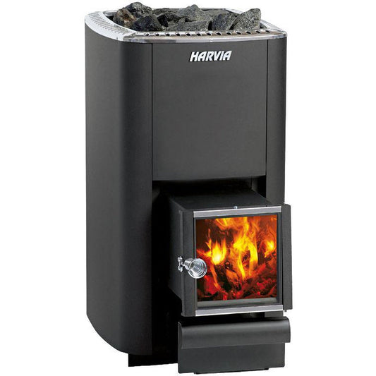 Harvia M3 SL 16.5 kW Black Stainless Steel Wood-Burning Sauna Stove With Exterior Feed