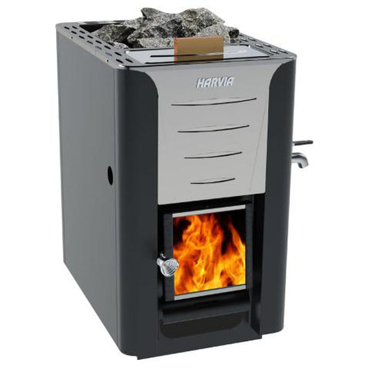 Harvia Pro 20 ES 24.1 kW Black Stainless Steel Wood-Burning Sauna Stove With Built-in Water Tank
