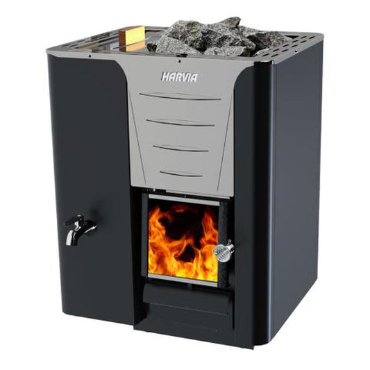 Harvia Pro 20 LS 24.1 kW Black Stainless Steel Wood-Burning Sauna Stove With Left-Sided Water Tank