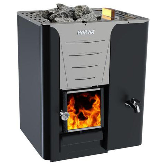 Harvia Pro 20 RS 24.1 kW Black Stainless Steel Wood-Burning Sauna Stove With Right Sided Water Tank