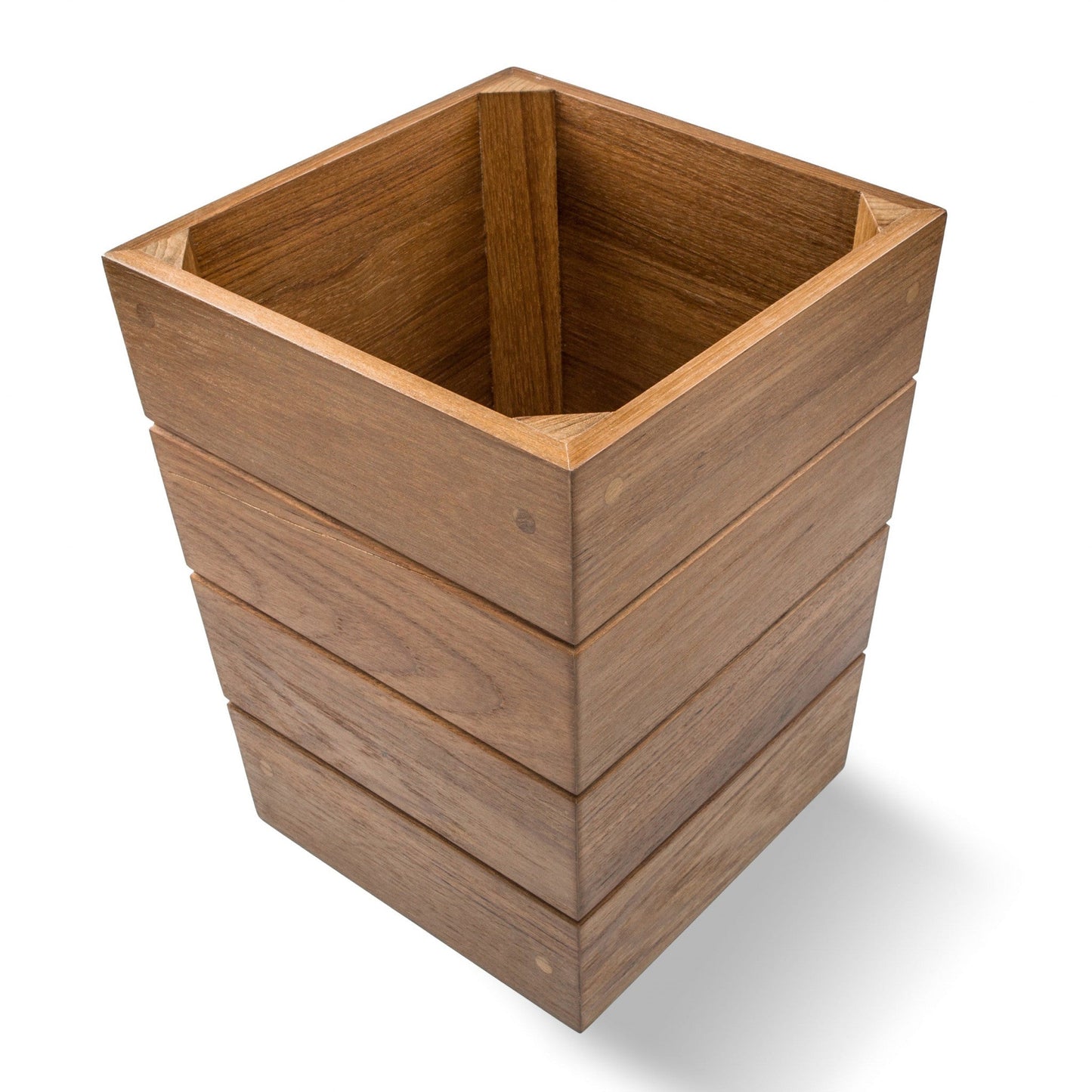 HomeRoots 10" Traditional Solid Teak Small Waste Basket in Brown Finish