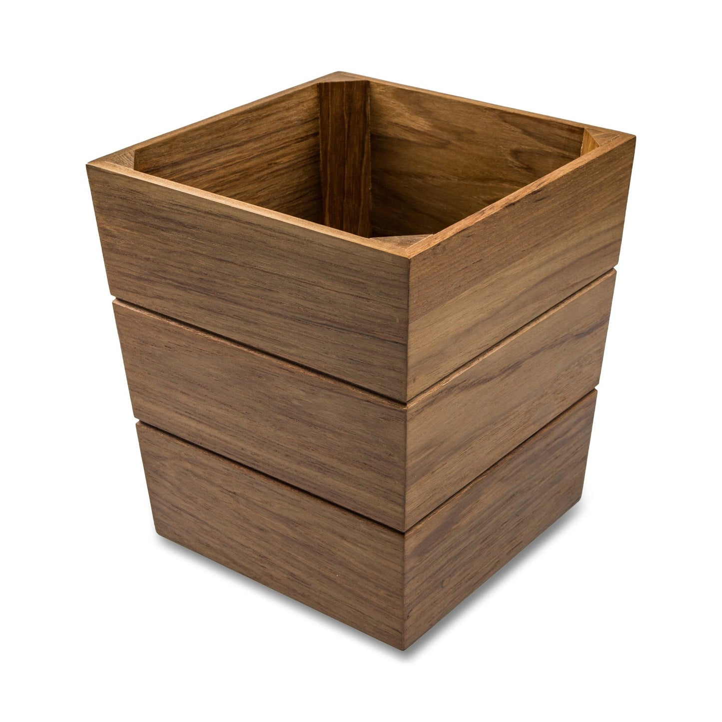 HomeRoots 12" Traditional Solid Teak Large Waste Basket