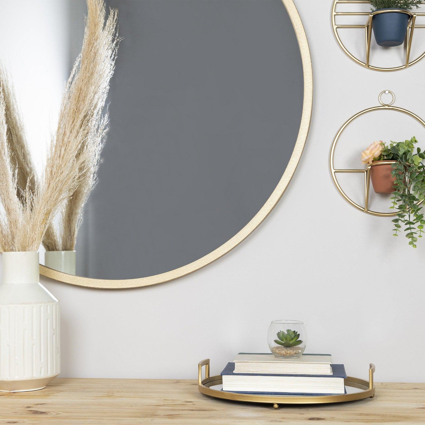 HomeRoots 14 Gold Round Mirrored Decorative Tray