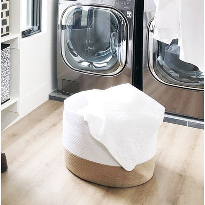 HomeRoots 15" Jute Woven Rope Basket in White and Natural Finish