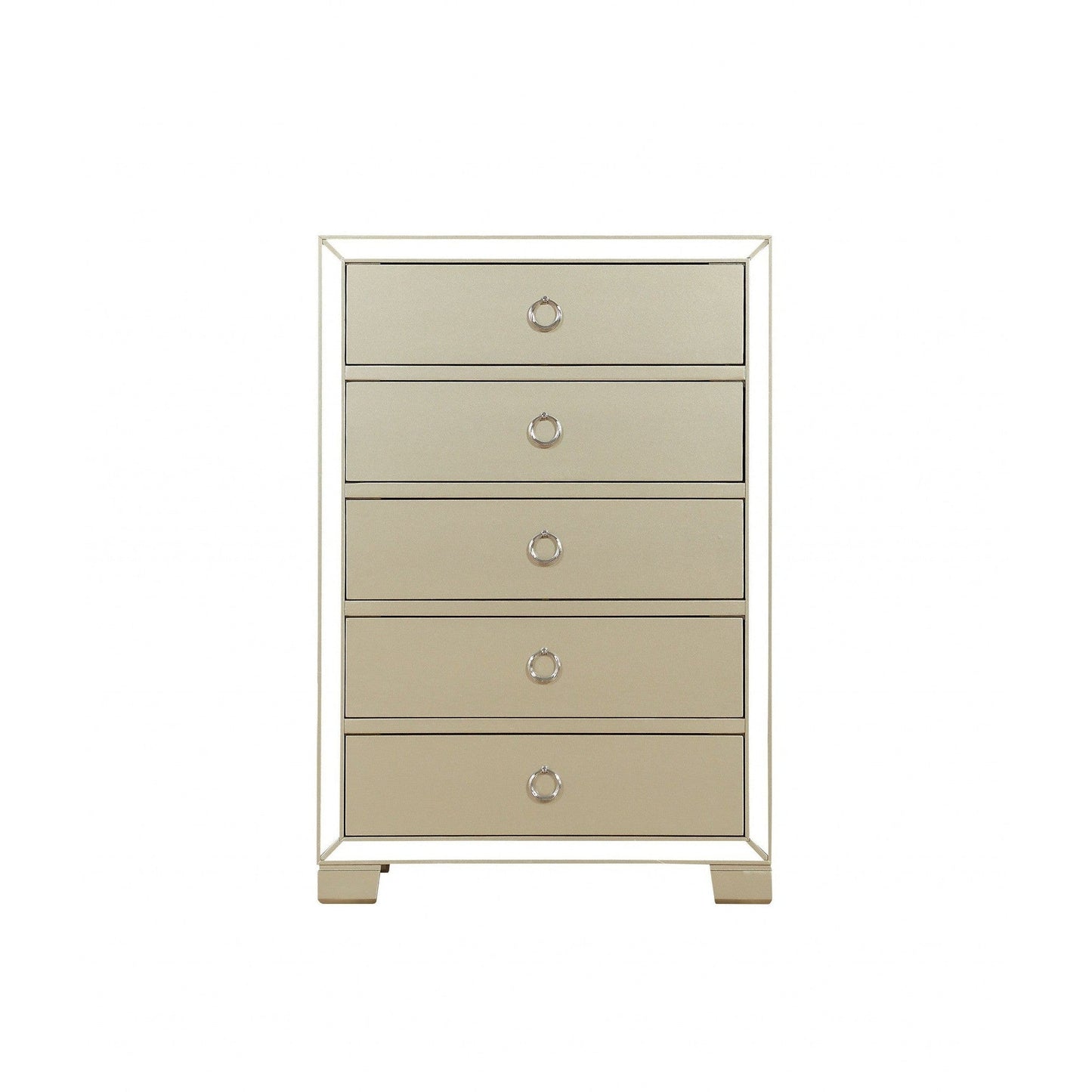 HomeRoots 15" x 31" x 45" Wood Mirror Veneer Chest in Champagne Finish