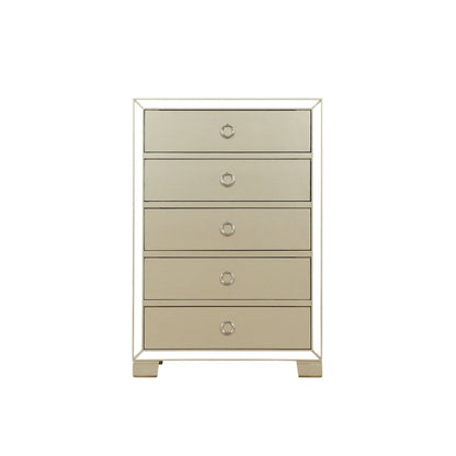 HomeRoots 15" x 31" x 45" Wood Mirror Veneer Chest in Champagne Finish