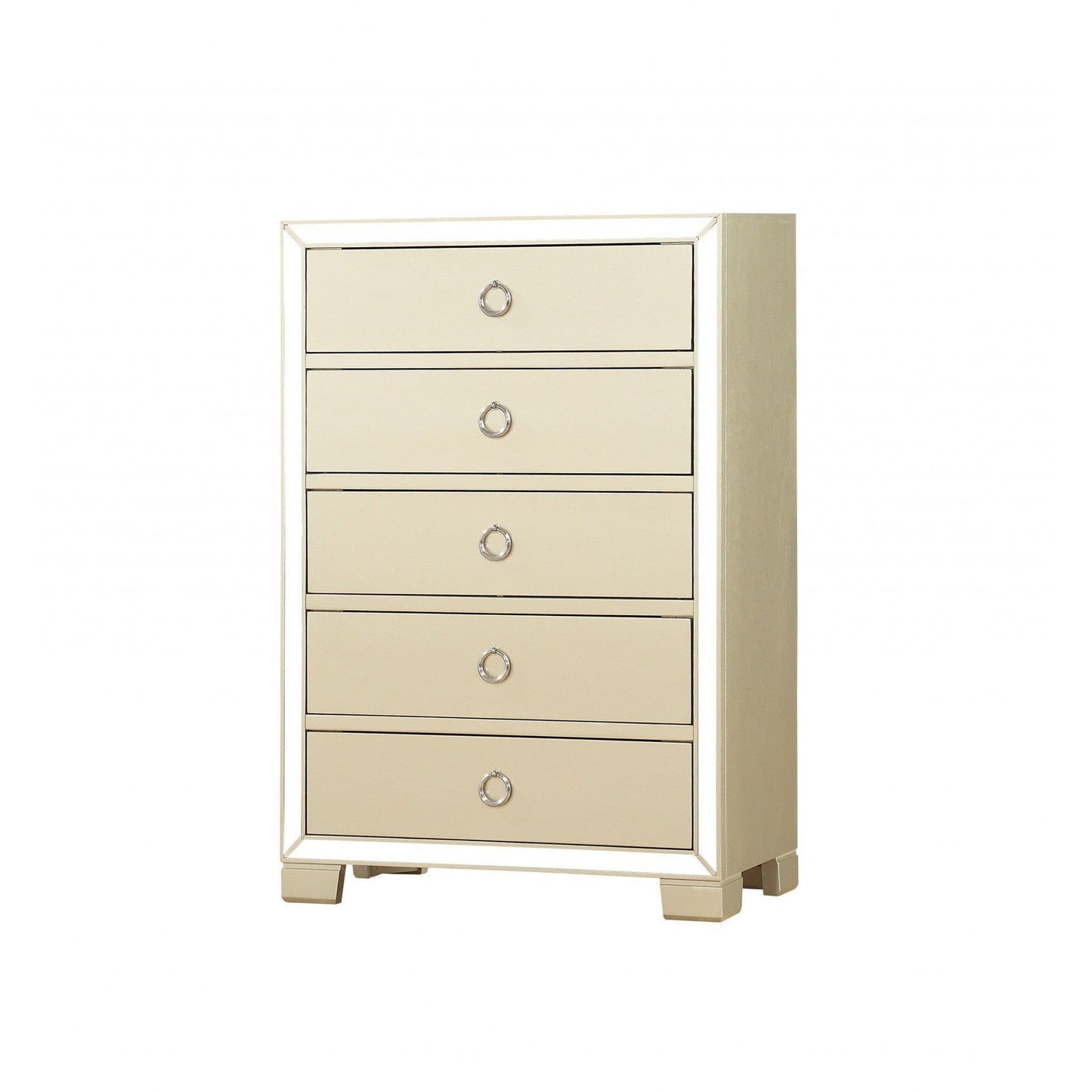 HomeRoots 15" x 31" x 45" Wood Mirror Veneer Chest in Champagne Finish